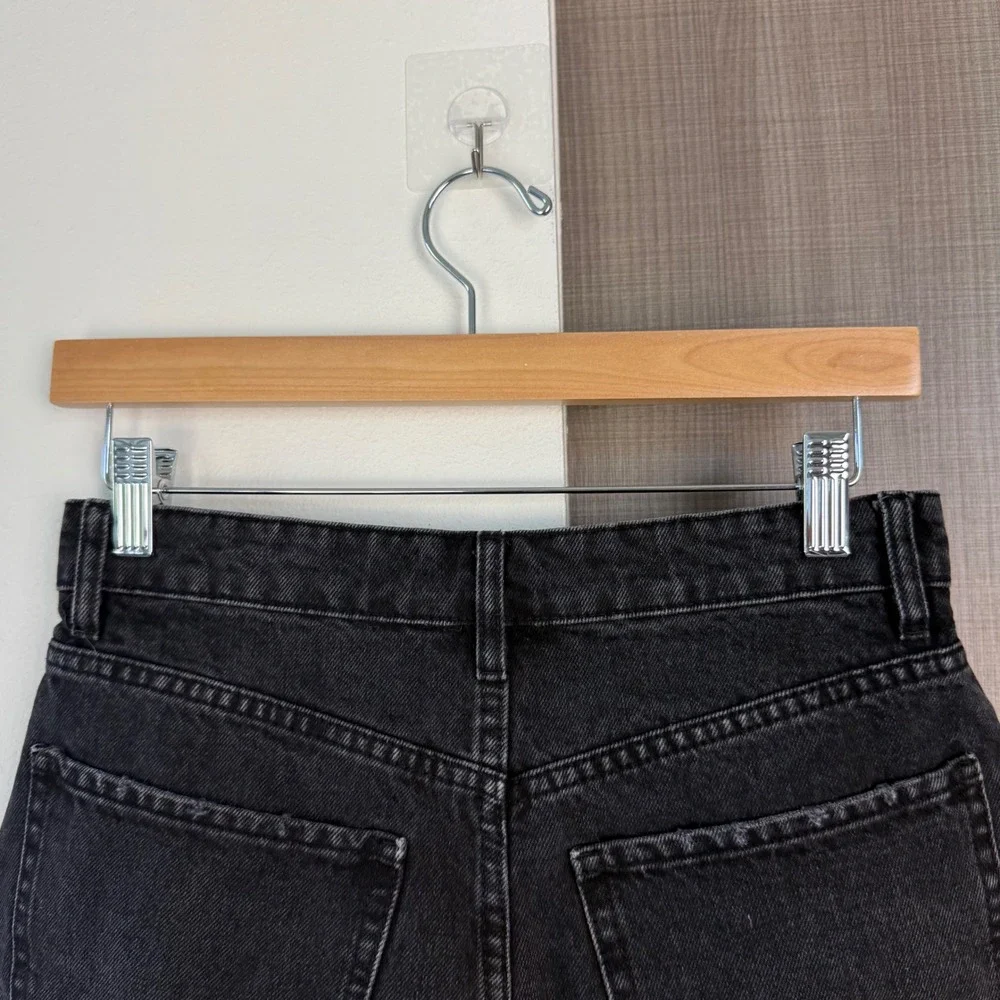 Zara‎ Black High Rise Distressed Denim Shorts 100% Cotton Raw Hem Size 4